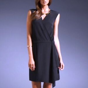NEW Tibi Jet Black Silk Asymmetrical Wrap Drapey Dress Formal Cocktail LBD 0